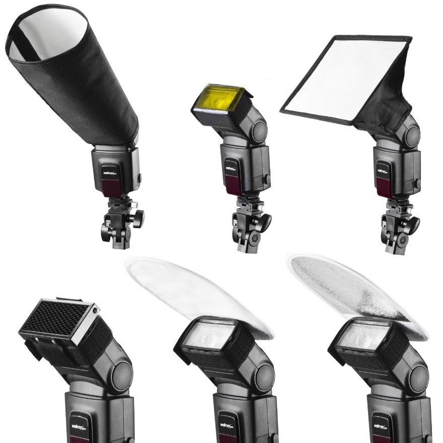 Set of diffusers for the flash to illuminate a photographic studio