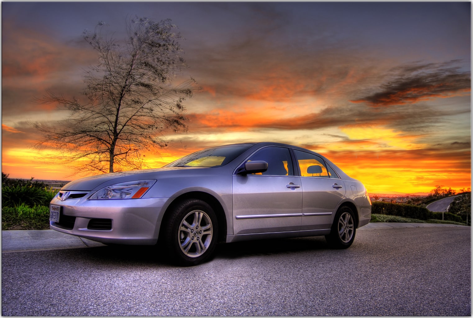 car at sunset