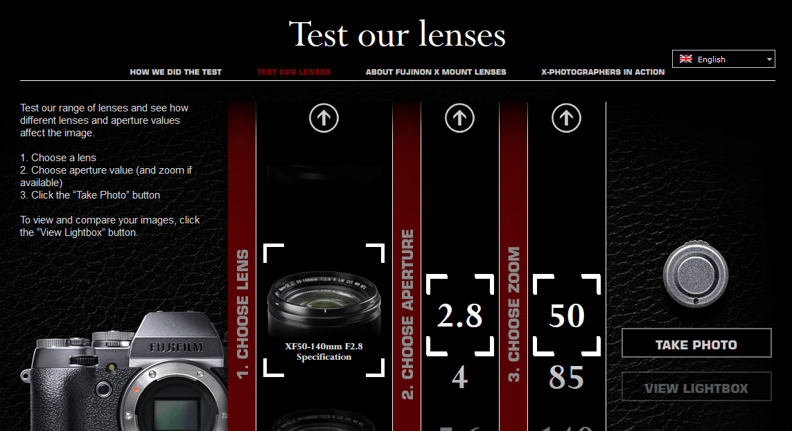 Fujifilm lens simulator and test