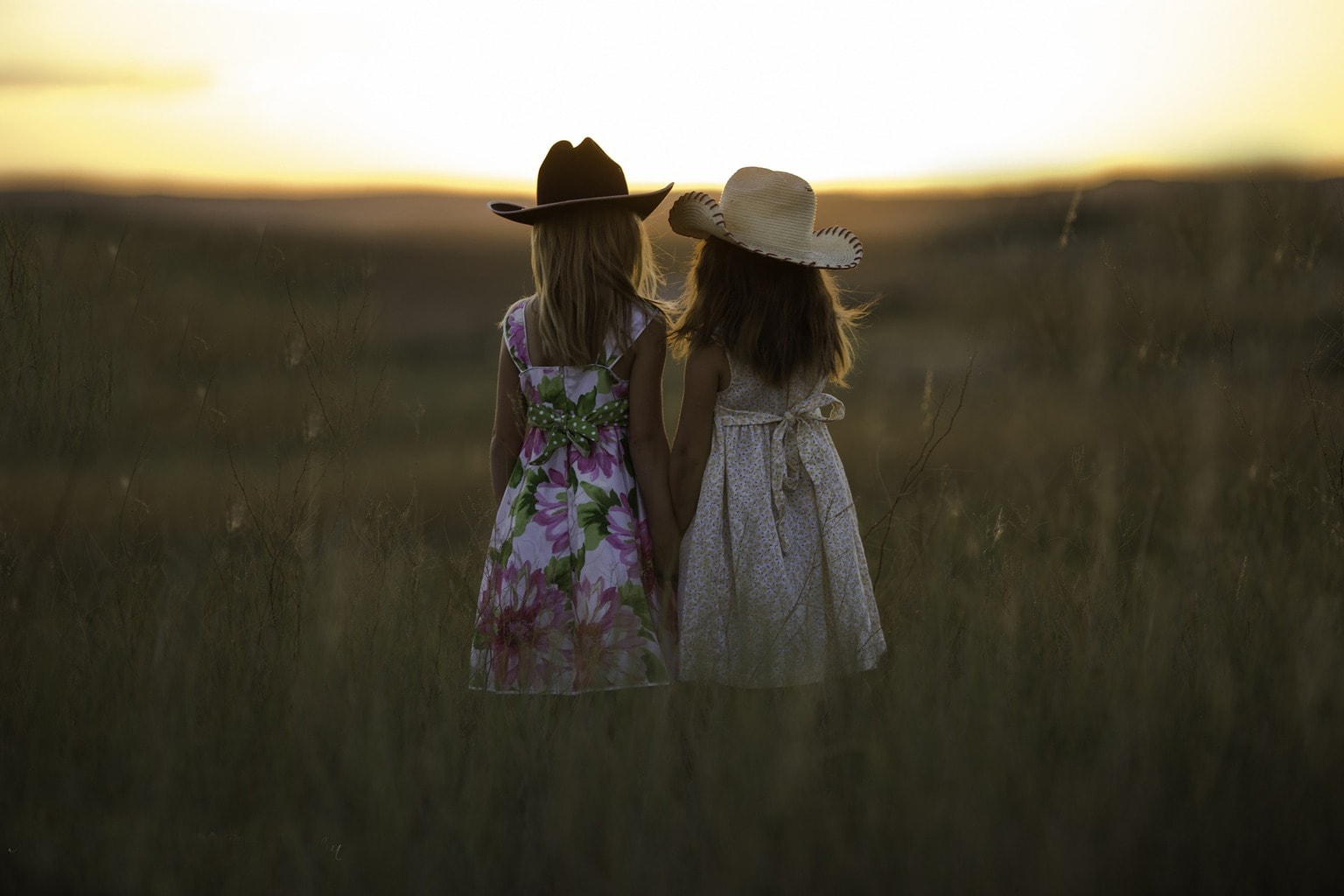 Landscape photography of two sisters in the field