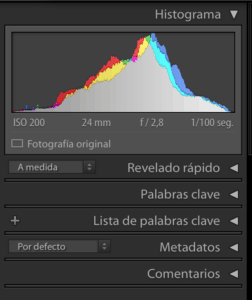 captura del histograma en Lightroom