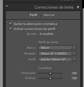 correciones lente lightroom