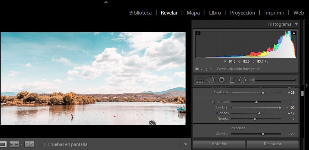 edición imagen histograma en Lightroom