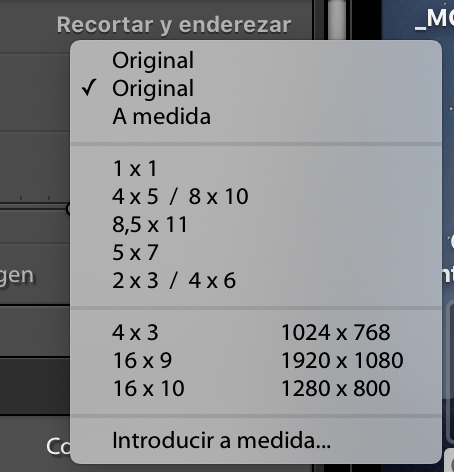 captura pantalla opciones recortar en lightroom