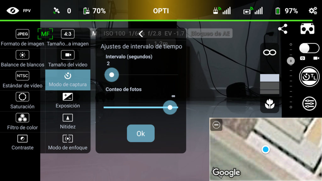 Pantallazo de aplicación Litchi para hyperlapse