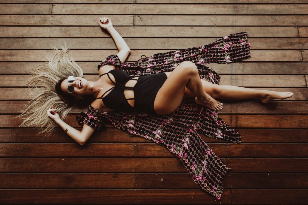 portrait of woman in swimsuit overhead view