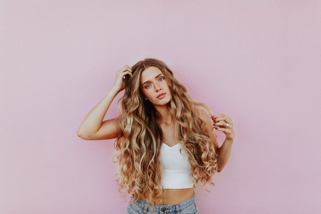 portrait with long curly hair