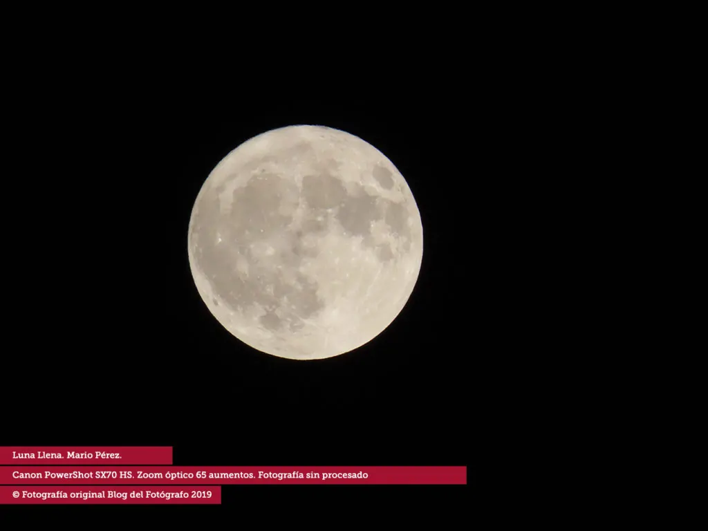 La luna tomada por el zoom de la Powershot SX70