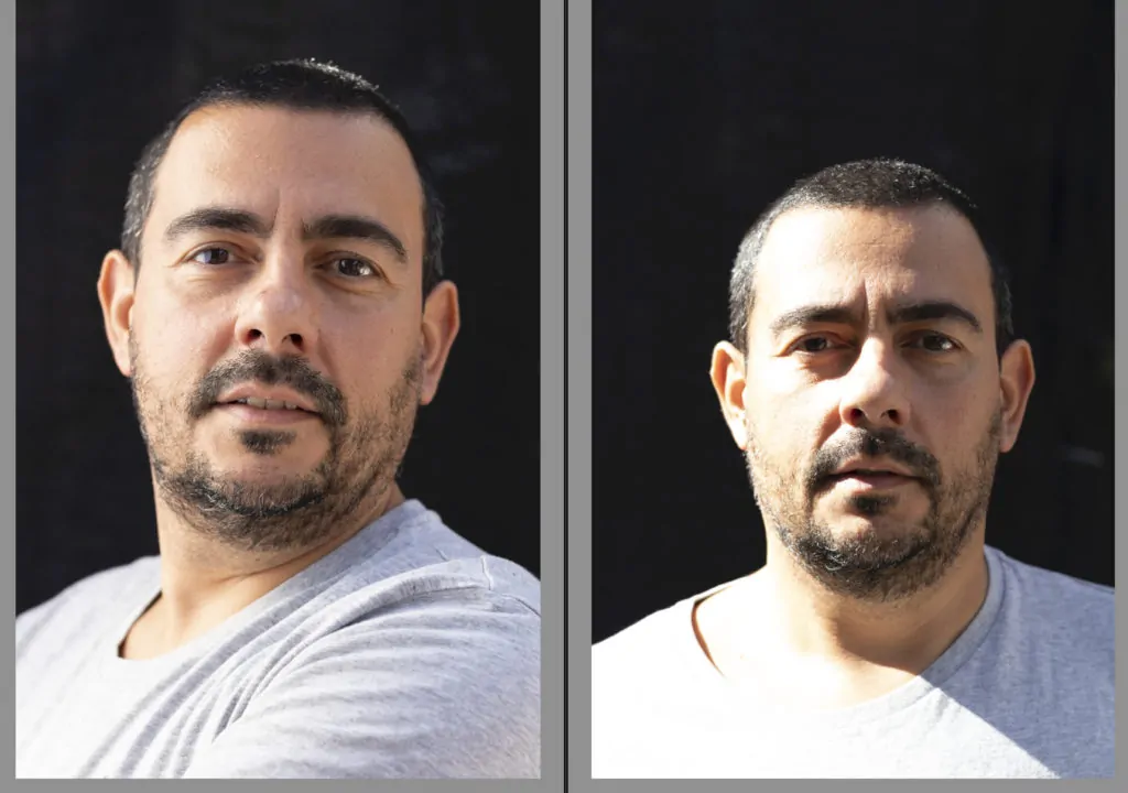 Comparación de retrato con y sin difusor