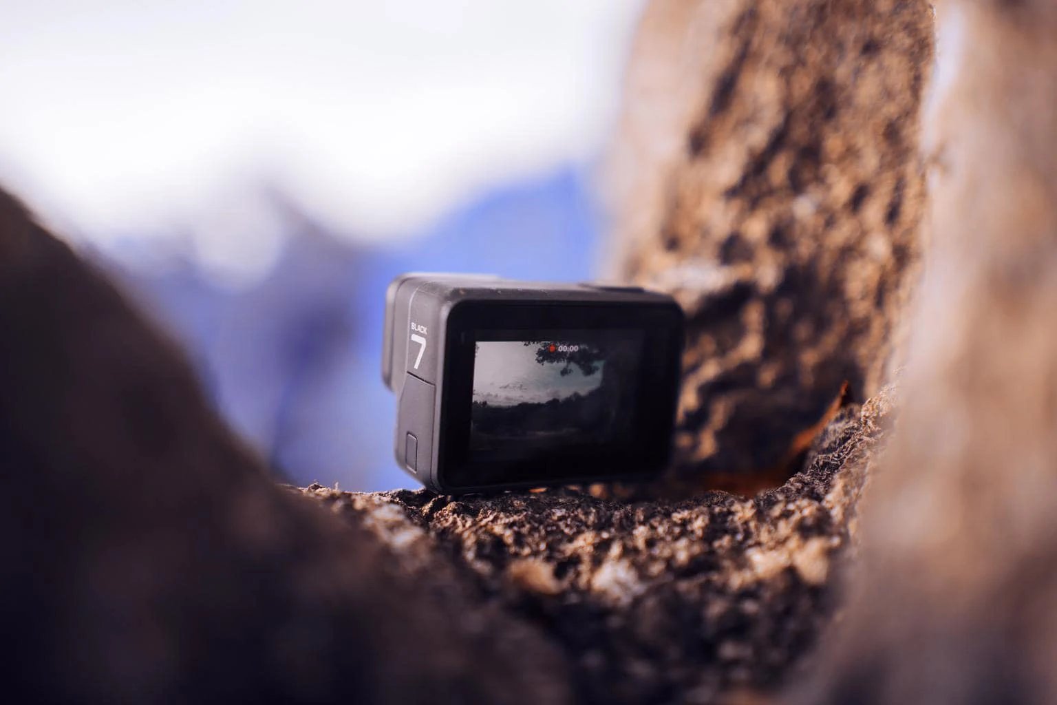 vista de pantalla de una gopro en el monte