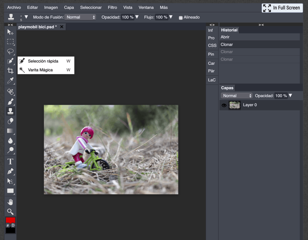 Interfaz del editor de fotos Photoshop Pro online