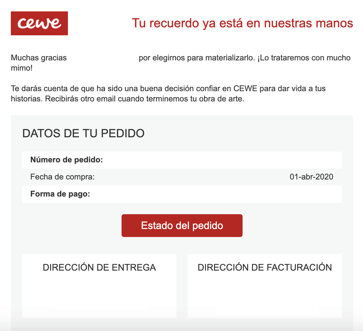 Confirmación de pedido
