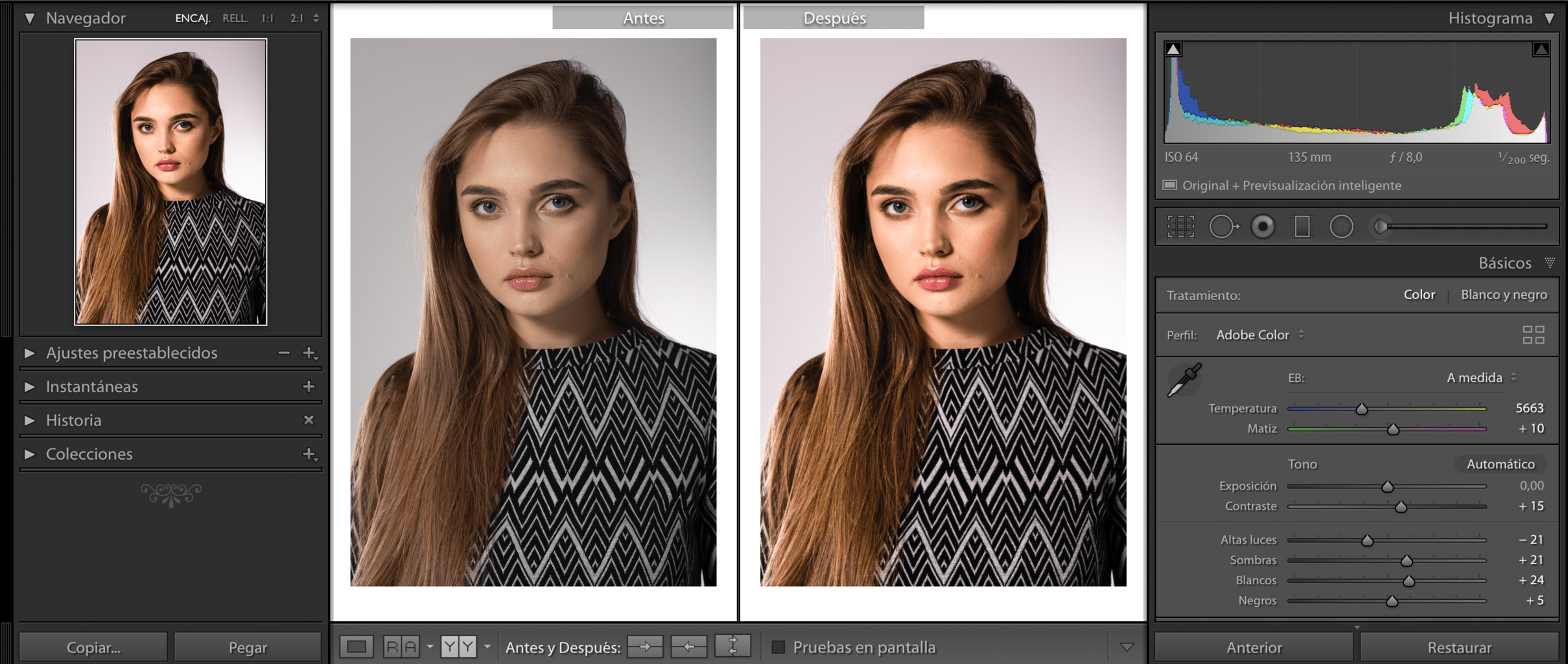 Foto en editor Lightroom
