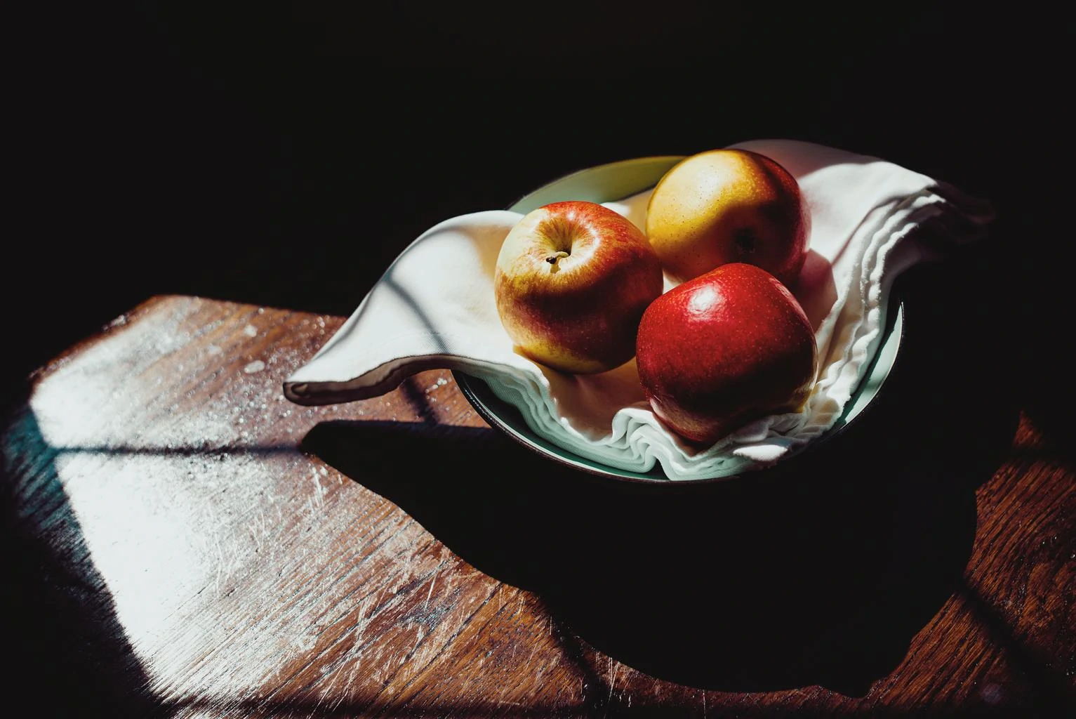 still life apple light window