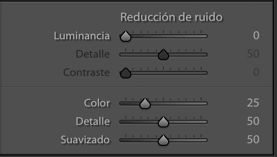 acciones básicas lightroom reducción de ruido