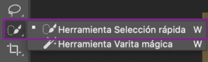 Captura de pantalla Herramienta selección rápida en Photoshop