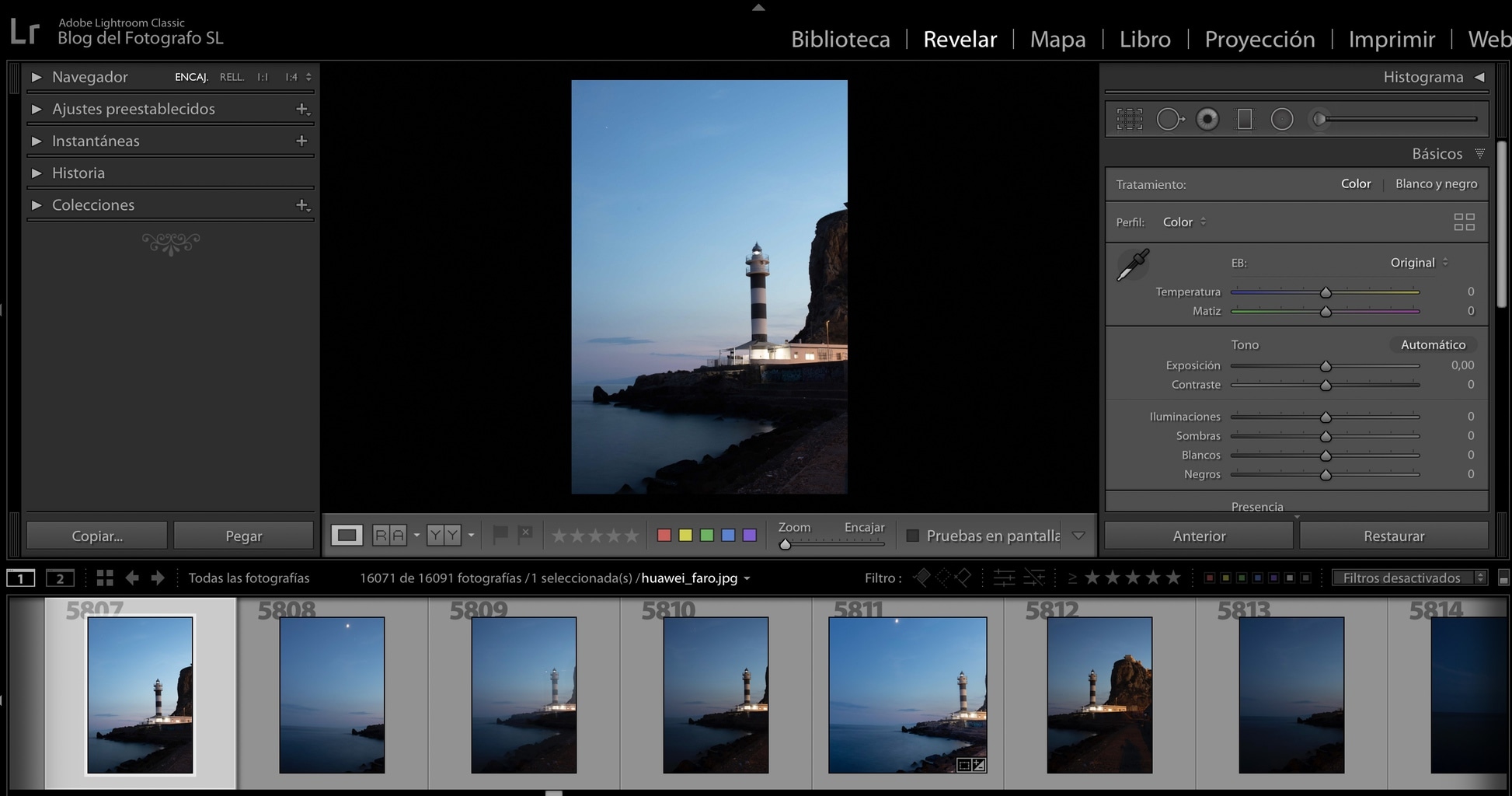Captura de pantalla de la interfaz de Lightroom