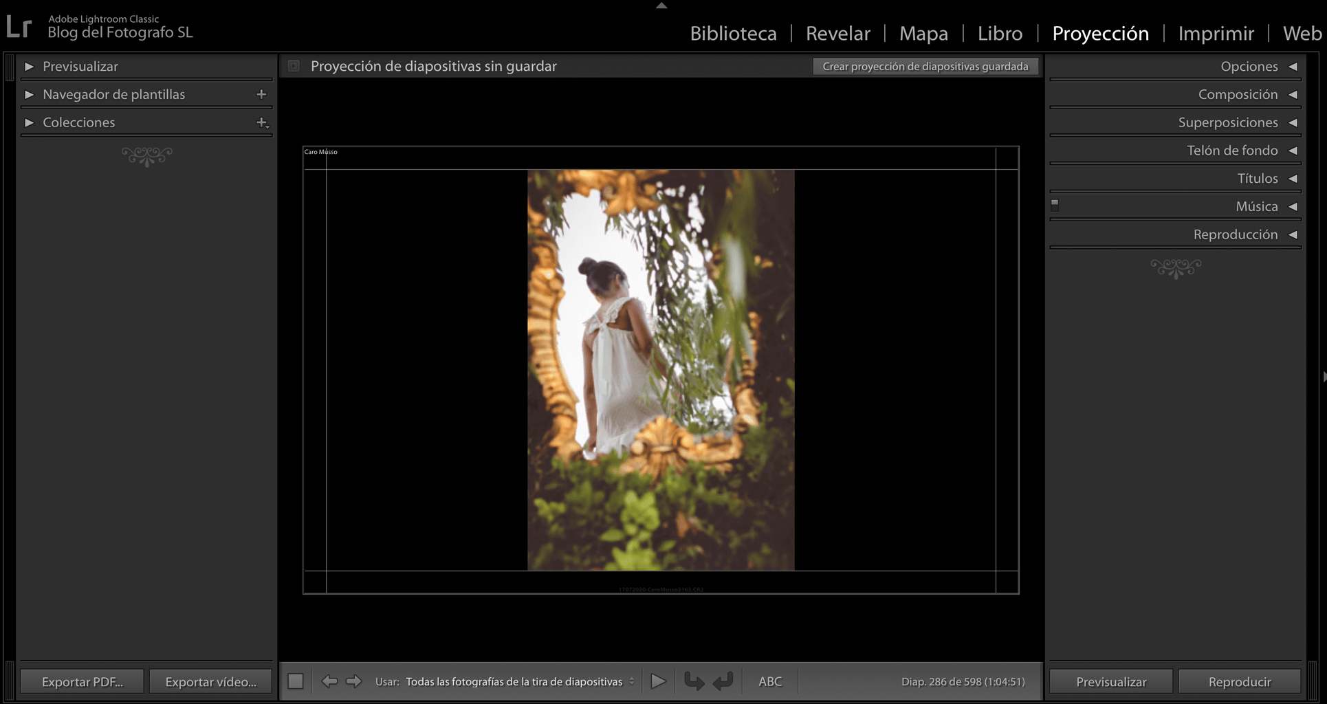 Módulo de proyección de diapositivas en Lightroom