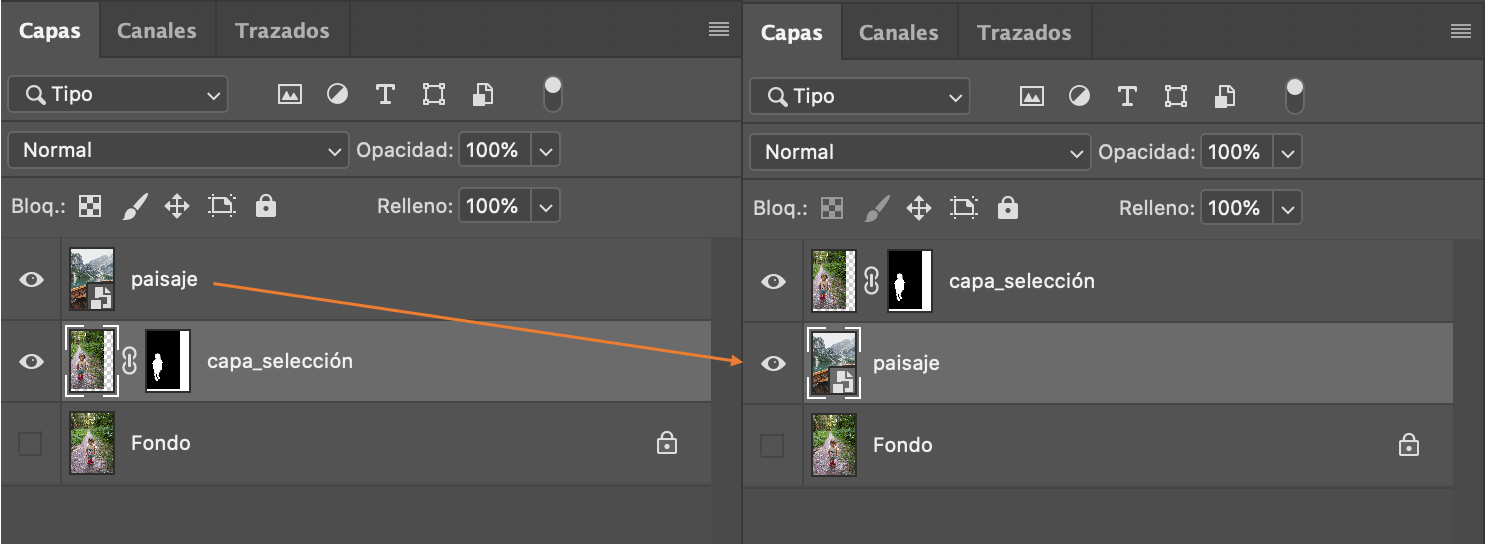 Captura de pantalla de capas en Photoshop