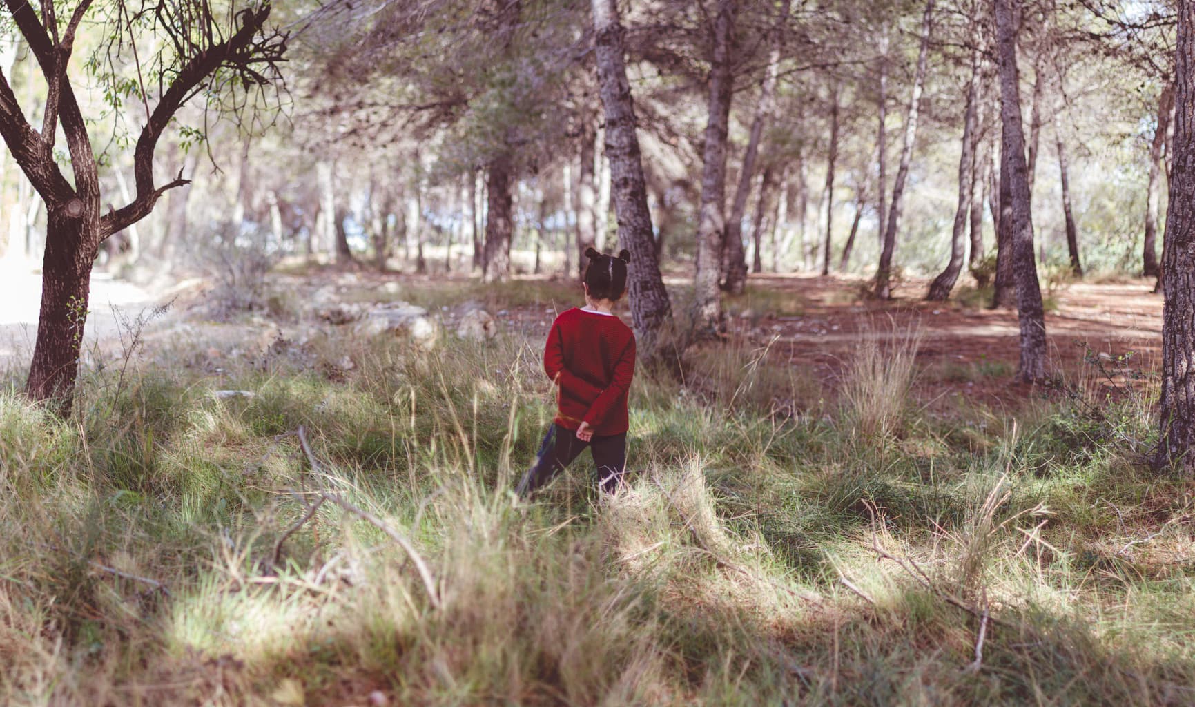 Fotografía de niña en el bosque resultado de realizar método Brenizer