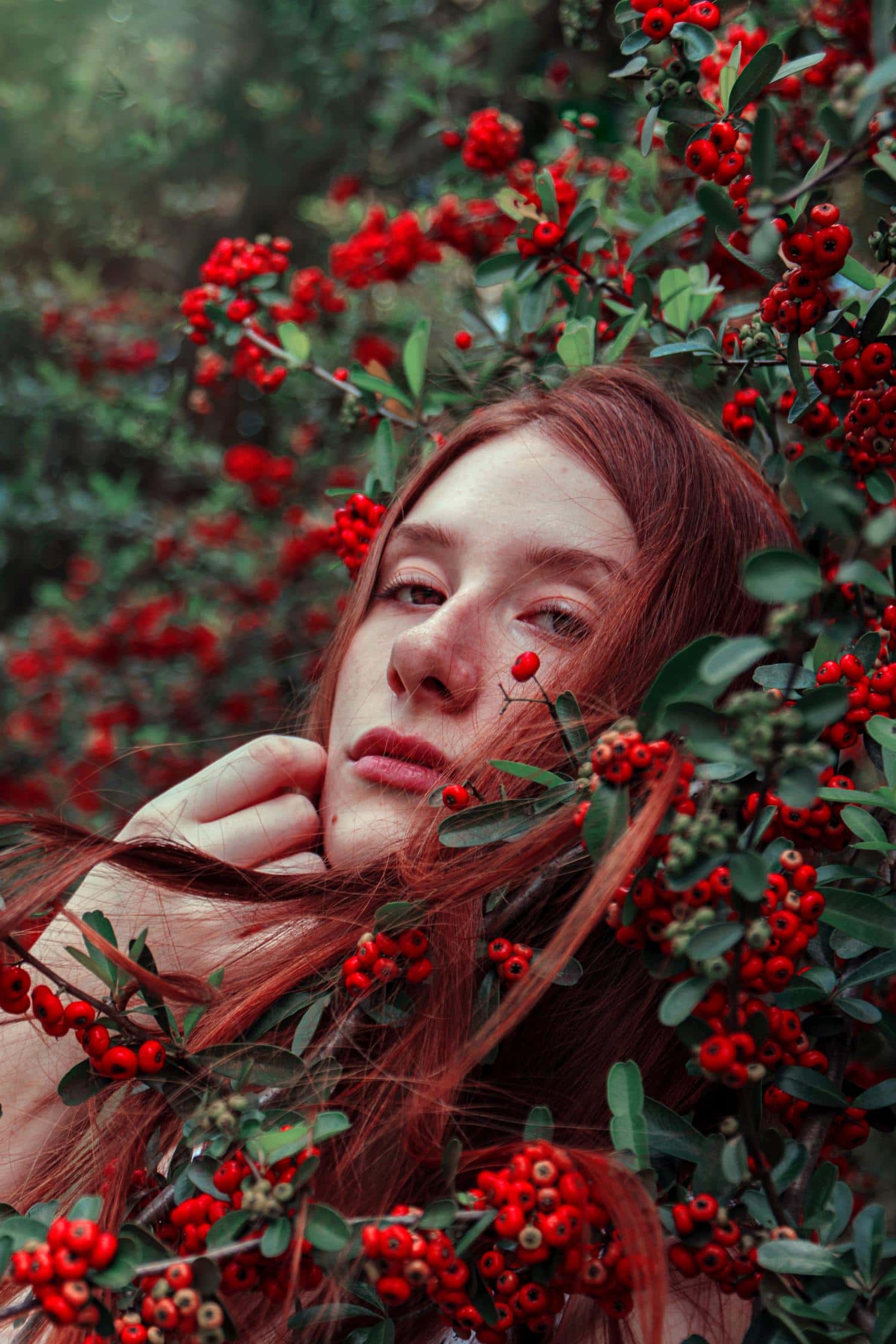 fine art retrato chica bayas rojas