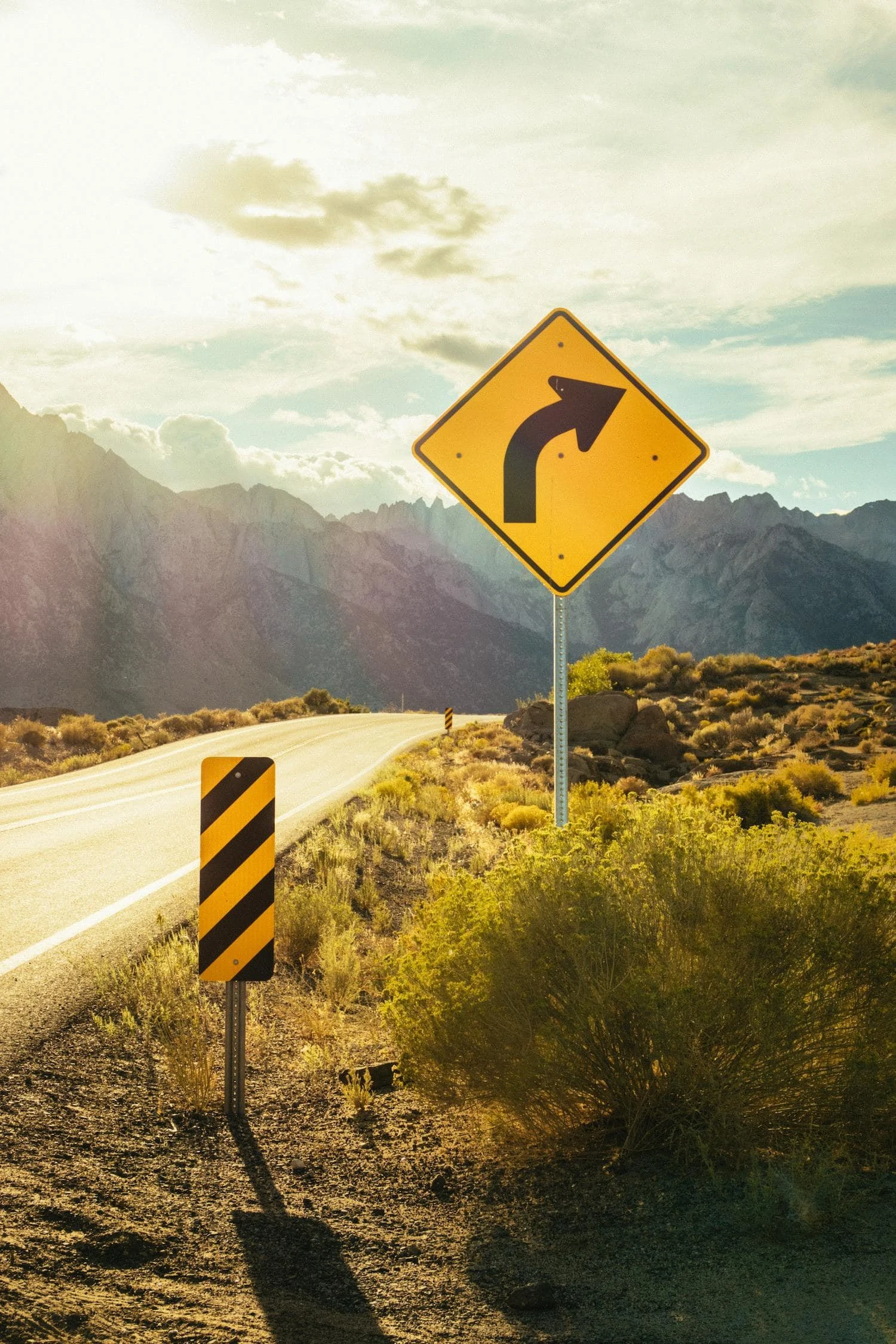 Highway with yellow signs
