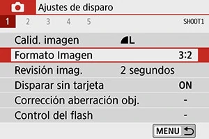 menú Canon Ajustes disparo