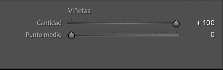 Valores de Viñetas para tener fondo blanco en Lightroom