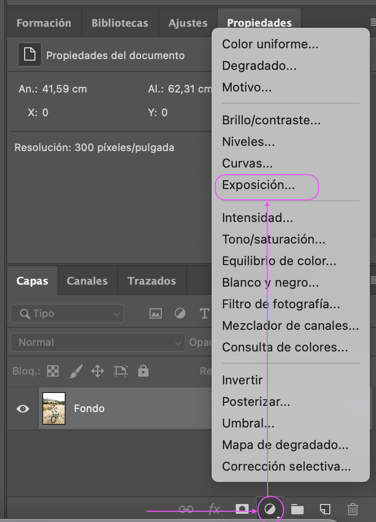 propiedades de capa en Photoshop