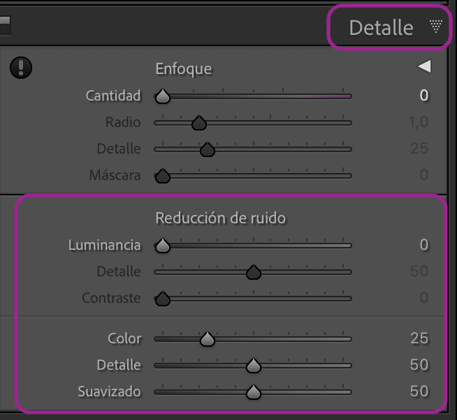 Panel Detalle para eliminar ruido en Lightroom