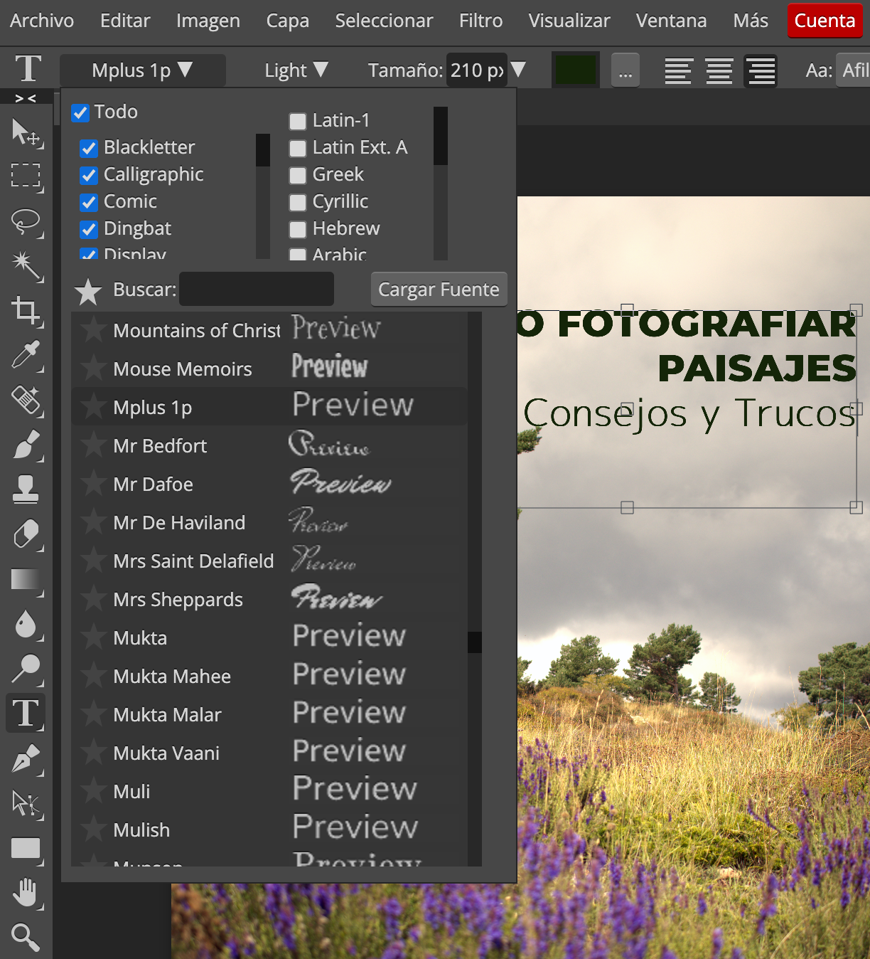 Fonts available at Photopea