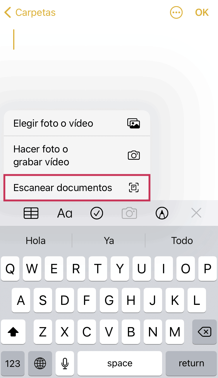 escanear fotos con notas de iphone