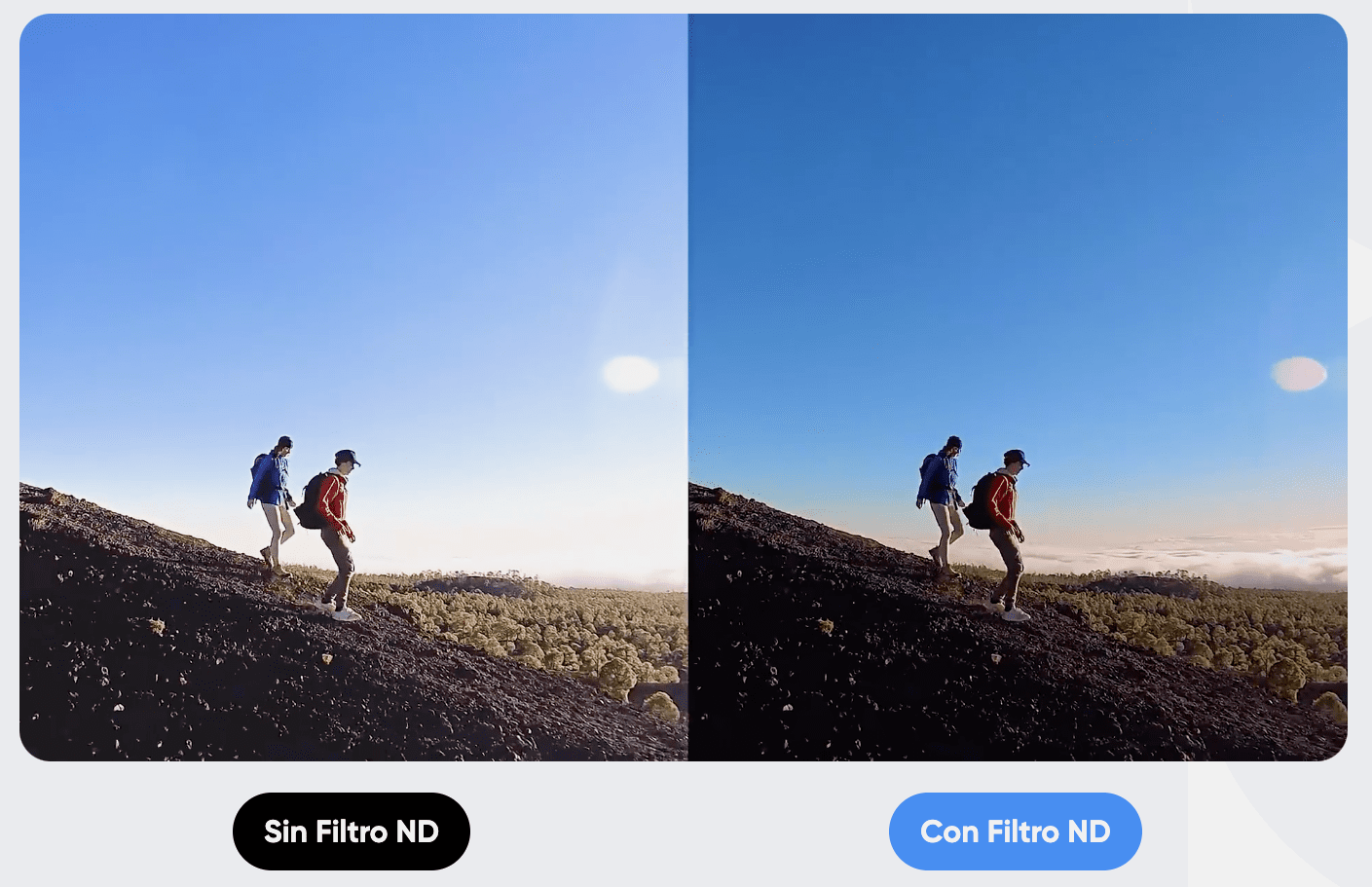 comparativa con y sin filtro ND cámara acción insta 360 go2
