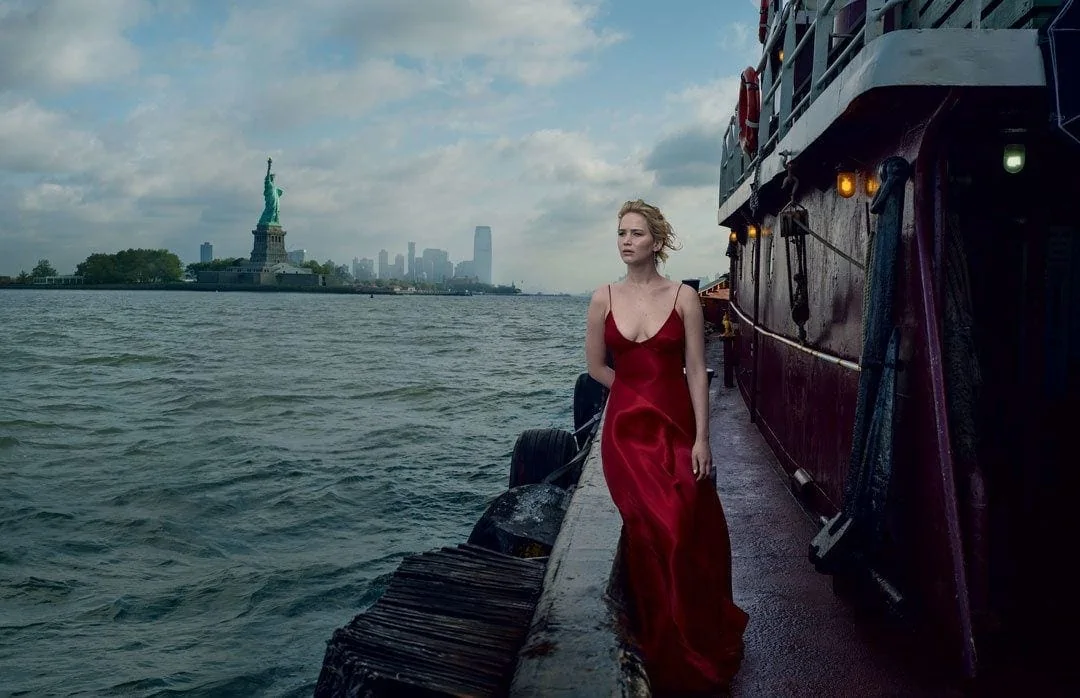 Portrait by Annie Leibovitz with the Statue of Liberty in the background