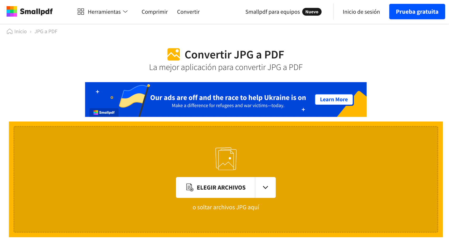 Paso 1 convertir imagen a pdf desde smallpdf