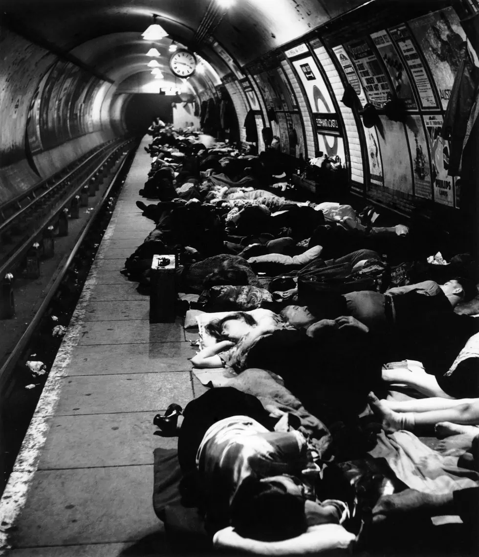 People in the subway bomb shelter