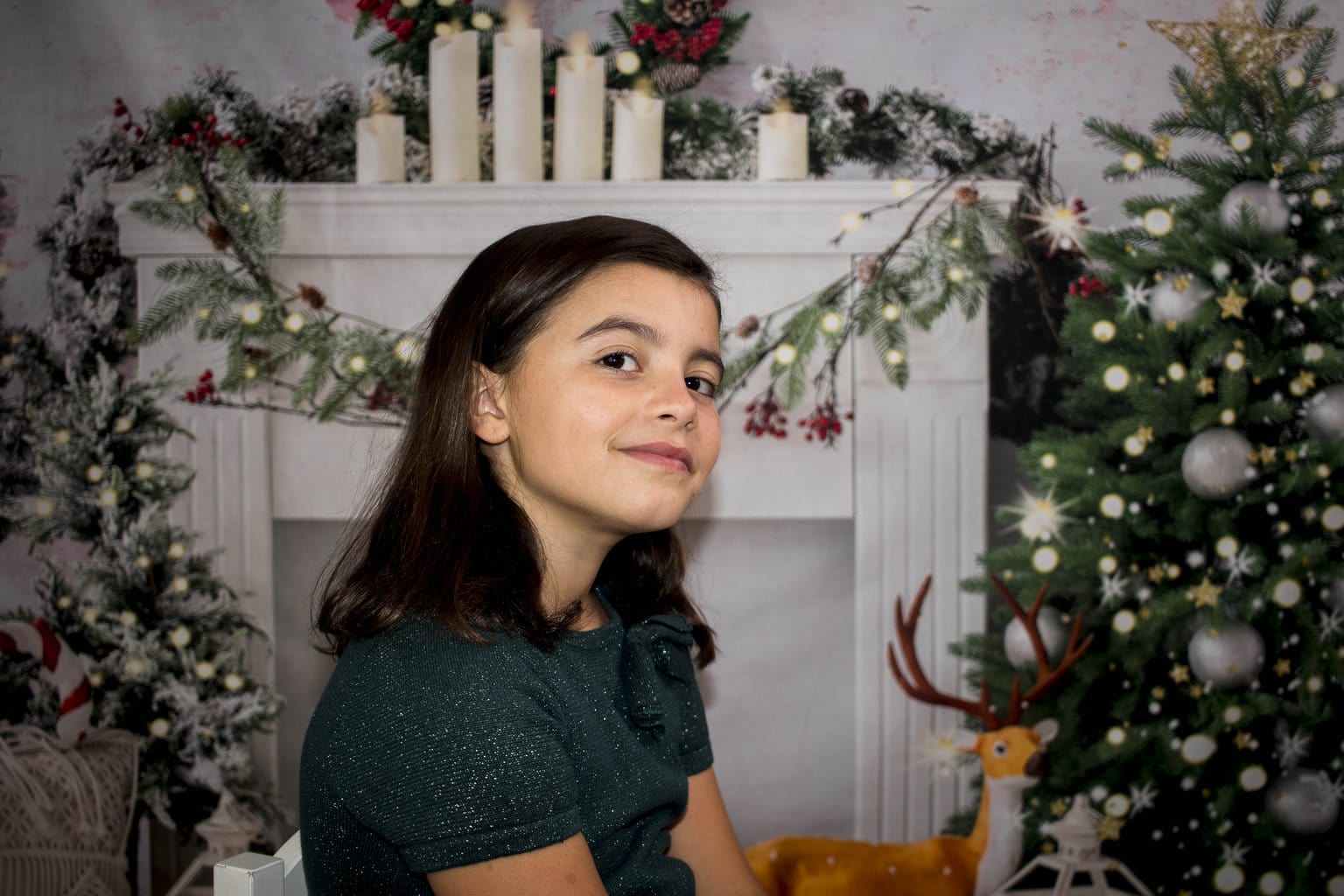 portrait girl with christmas background