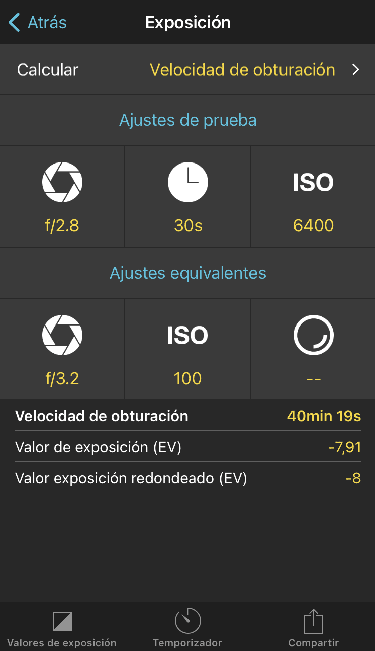 calculadora exposición