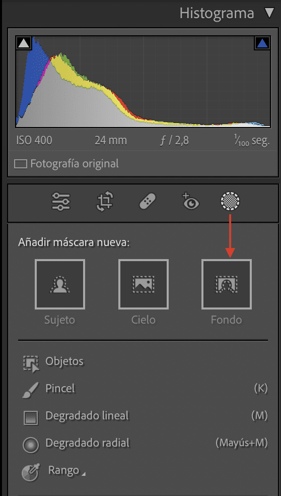 paso 1 desenfocar fondo Lightroom