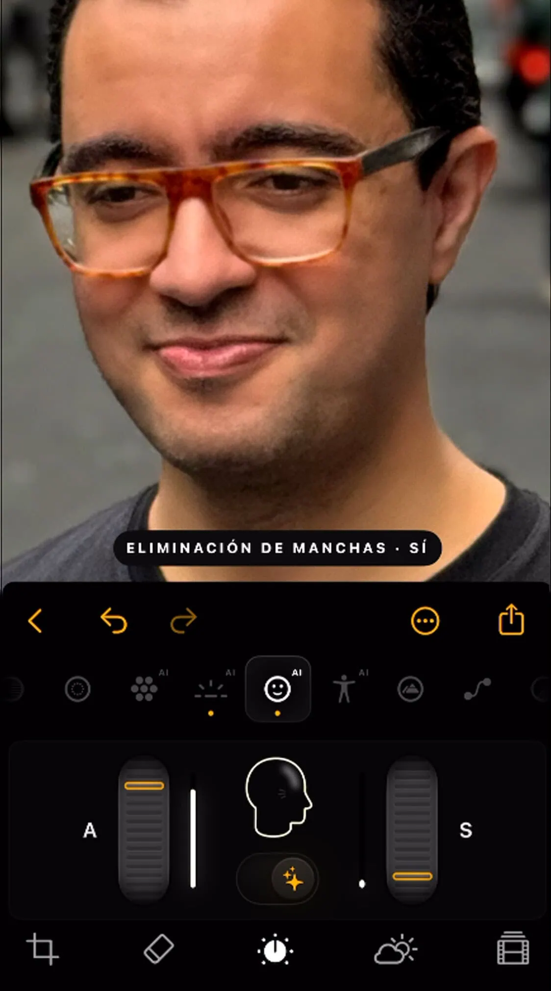 Ajustes Luminar Mobile inteligencia artificial ajustes piel