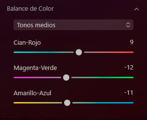 Armonía de Color, balance de color tonos medios, Luminar NEO