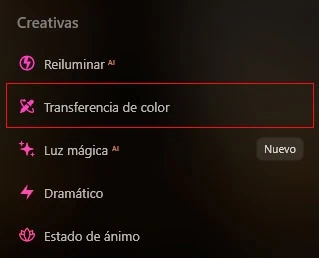 transferencia de color herramienta creativa Luminar