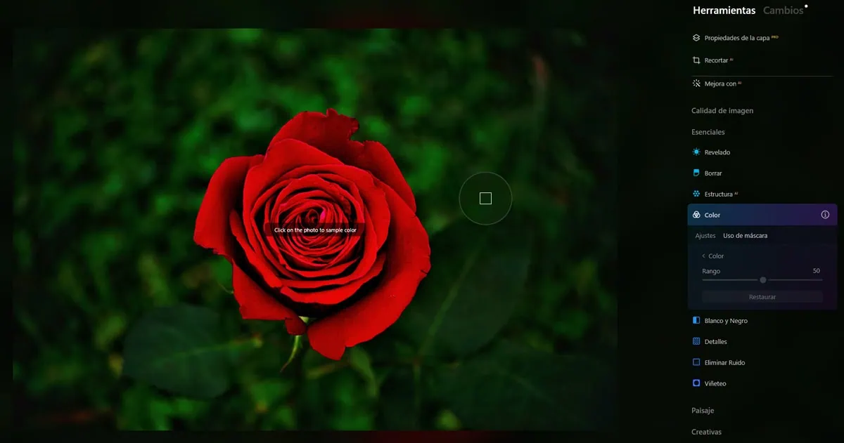 Cuentagotas en Luminar Neo, máscaras de ajustes