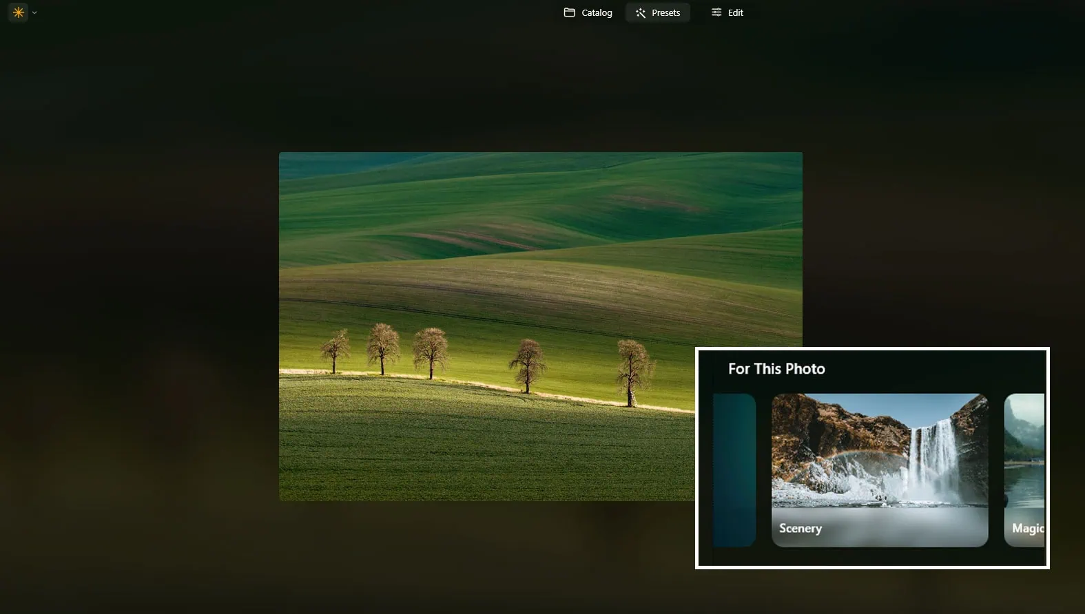 Interfaz Luminar NEO filtros fotográficos con inteligencia artificial