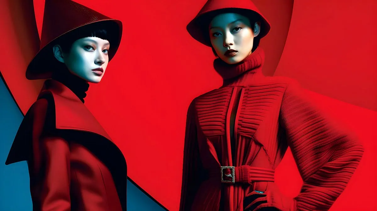Composición de moda con estética futurista y colores saturados, toque digital 2025 aplicadas al diseño editorial y creativo